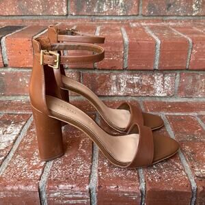 Gianni Bini Joenah Two-Piece Ankle Strap Block Heel Dress Sandals Brown Size 11